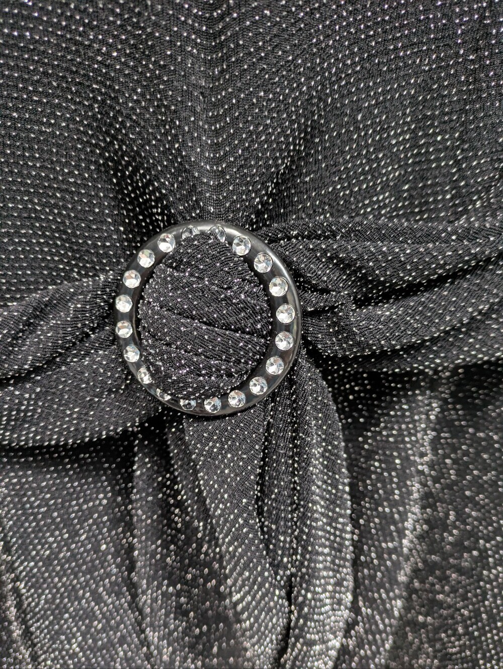 dressbarn Black Glitter Short-Sleeve Top with Rhinestone Buckle - Picture 3 of 6